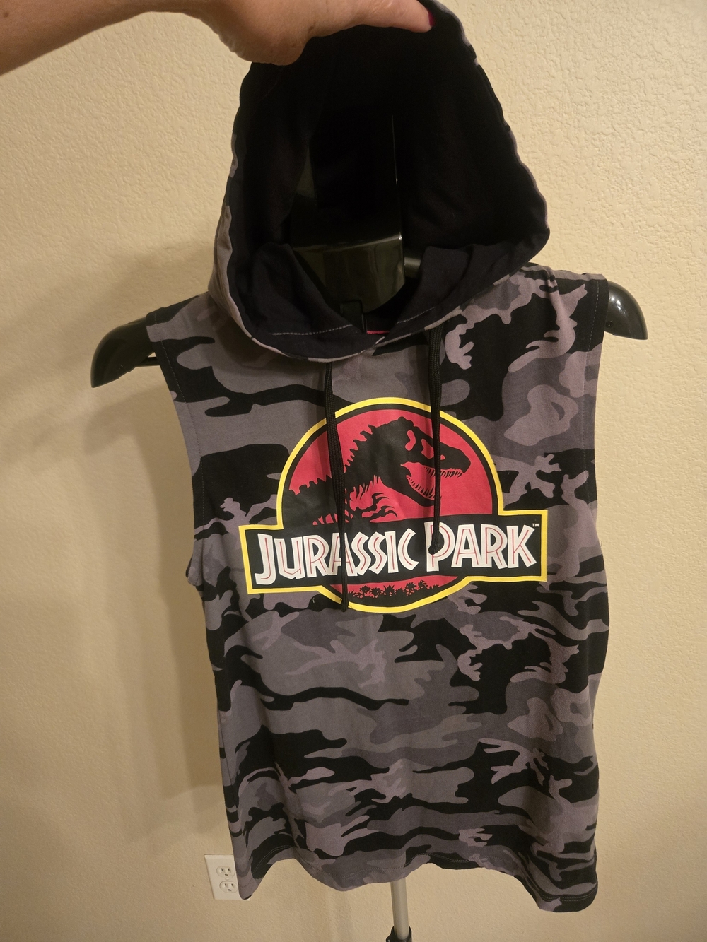 Jurassic Park Mens Sleeveless Hoodie - Black Gray Camo